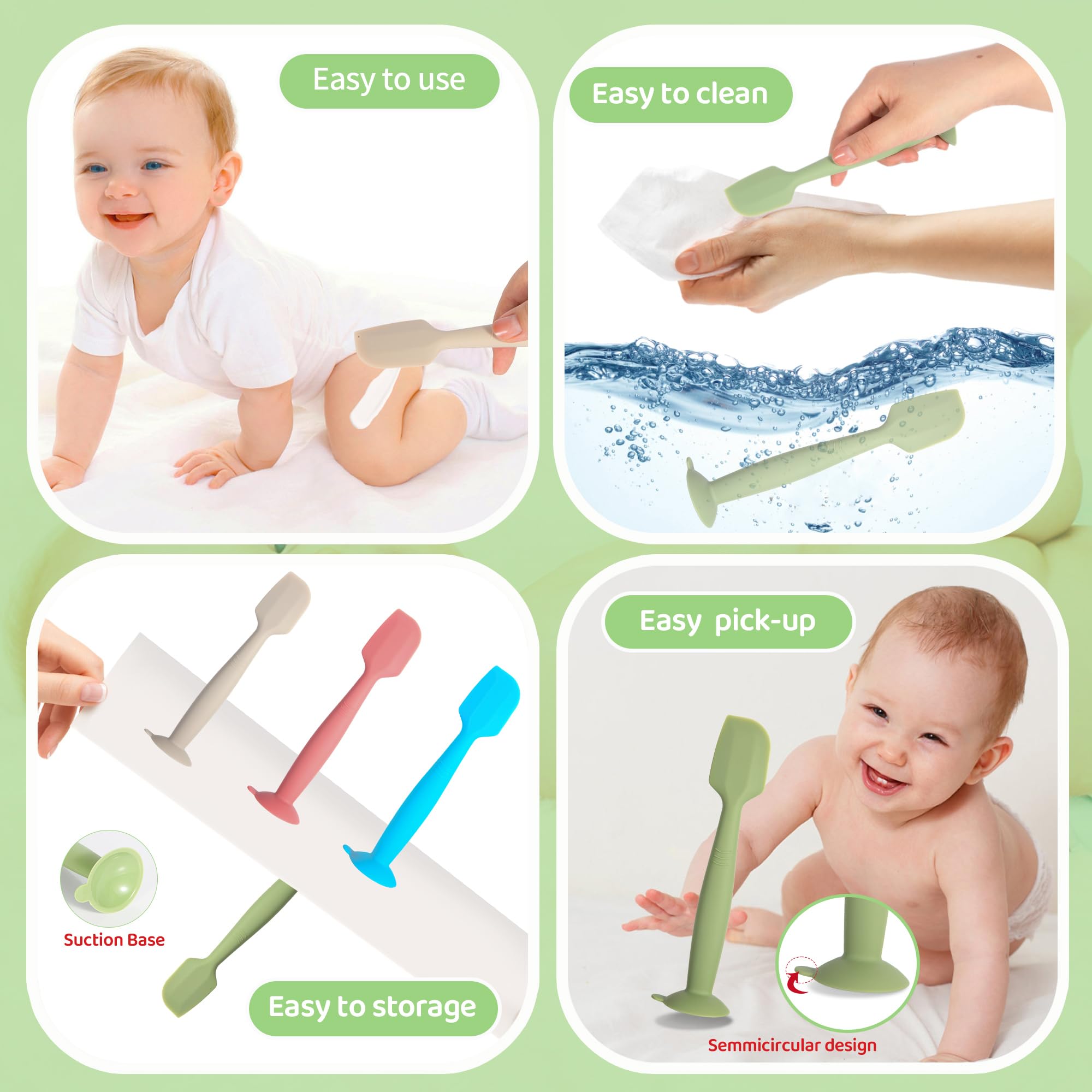 MAIKKB Diaper Spatula with Case, 3 Pack Baby Diaper Cream spatulas with 3 Storage Boxes, Soft Silicone Diaper Cream Applicator Butt Paste Spatula with Suction Base Full Size