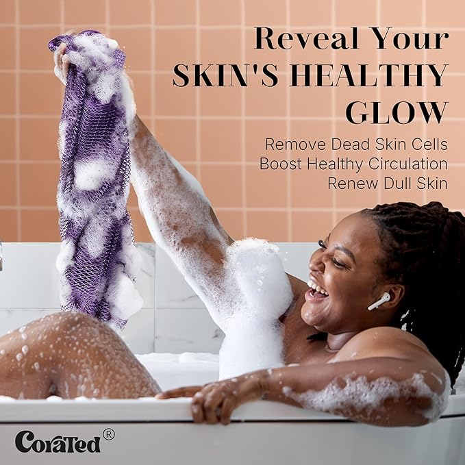 CORATED African Net Sponge with Knots Authentic, Shower Loofah Exfoliating Bath Sponge, Body Scrubber for Women and Men Daily Use Body Care, Travel Portable, Durable Bath Accessories for Bathroom