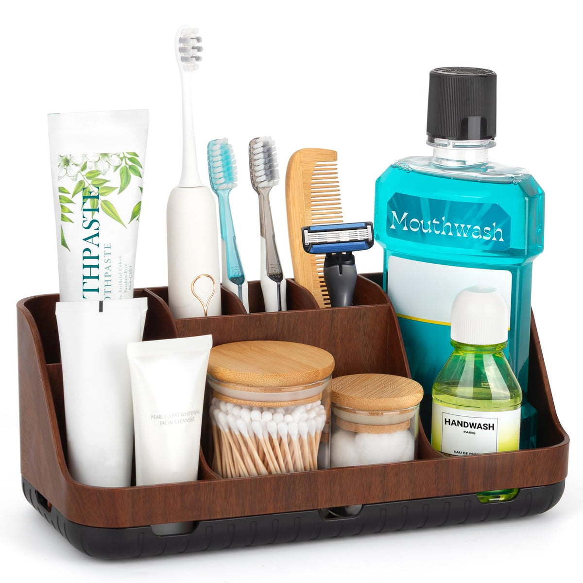 GFWARE Wood Toothbrush Holders for Bathroom Organizer with Drain Holes