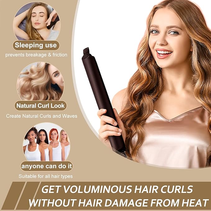 KUREYON Satin Heatless Hair Curler,4 Piece Set,Overnight Heatless Curls
