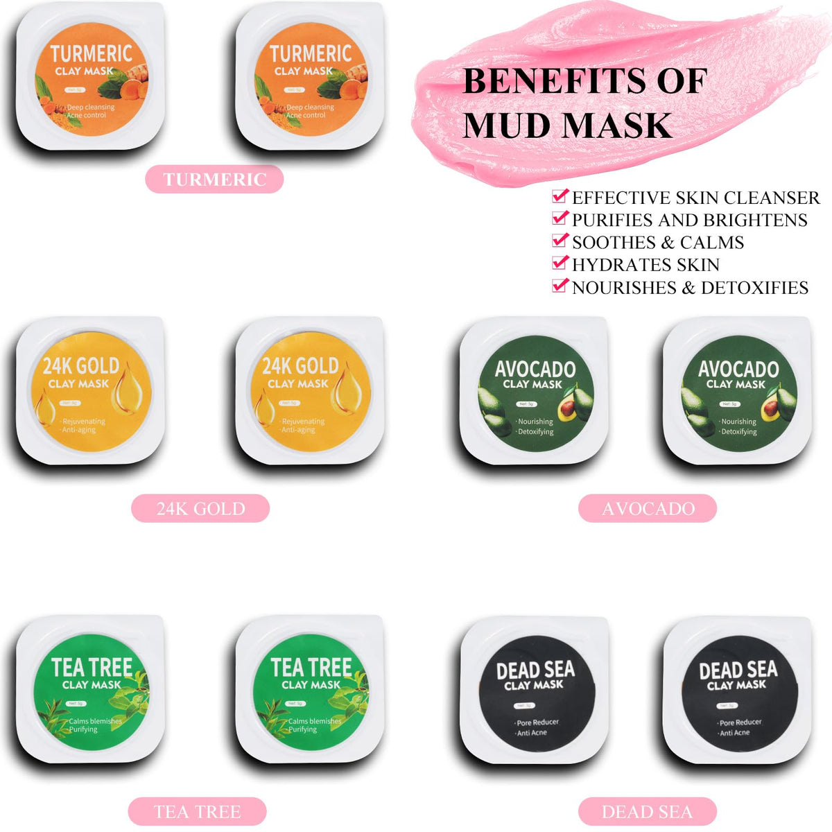 10 Pods Clay Facial Mask Set - Rose, Green Tea, Eggplant, Avocado, Dead Sea Mud, Mud Mask Deep Pore Cleansing Acne Blackhead Removal Men & Women Face Mask Skin Care,Two To Three Times A Week.
