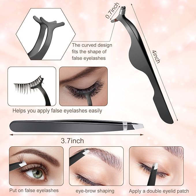 Bencailor 17 Pcs Eyelash Curlers Kit Lash Curler Eyelash Comb Seperator Extension Tweezers Eyebrow Brush Scissors False Eyelashes Applicator Eyebrow Trimmer Silicone Refills Pads for Women (Orange)