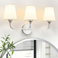 Bathroom Vanity Light, Brushed Nickel Bathroom Light Fixtures, 3-Light Lighting Fixtures Over Mirror, Modern Wall Sconce with Flared White Fabric Shade, E26 Socket(ETL Listed)