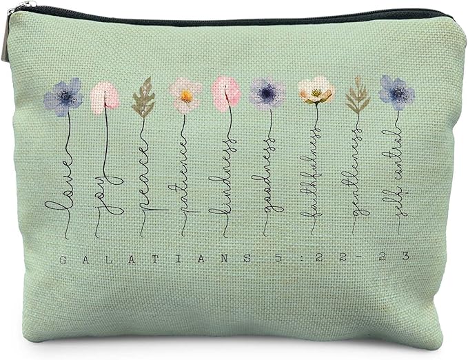 Likjad Christian Gifts Makeup Bag, Floral Christian Cosmetic Bags for Women, Galatians 5:22-23 Bible Verse Makeup Pouch, Faith Based Gifts Zipper Pouch(green)