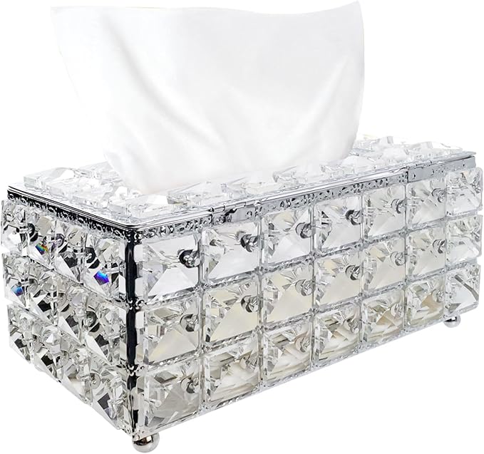 Geesatis Tissue Box Cover,Rectangle Tissue Box Holder,Silver8''x4.5''x3.5''