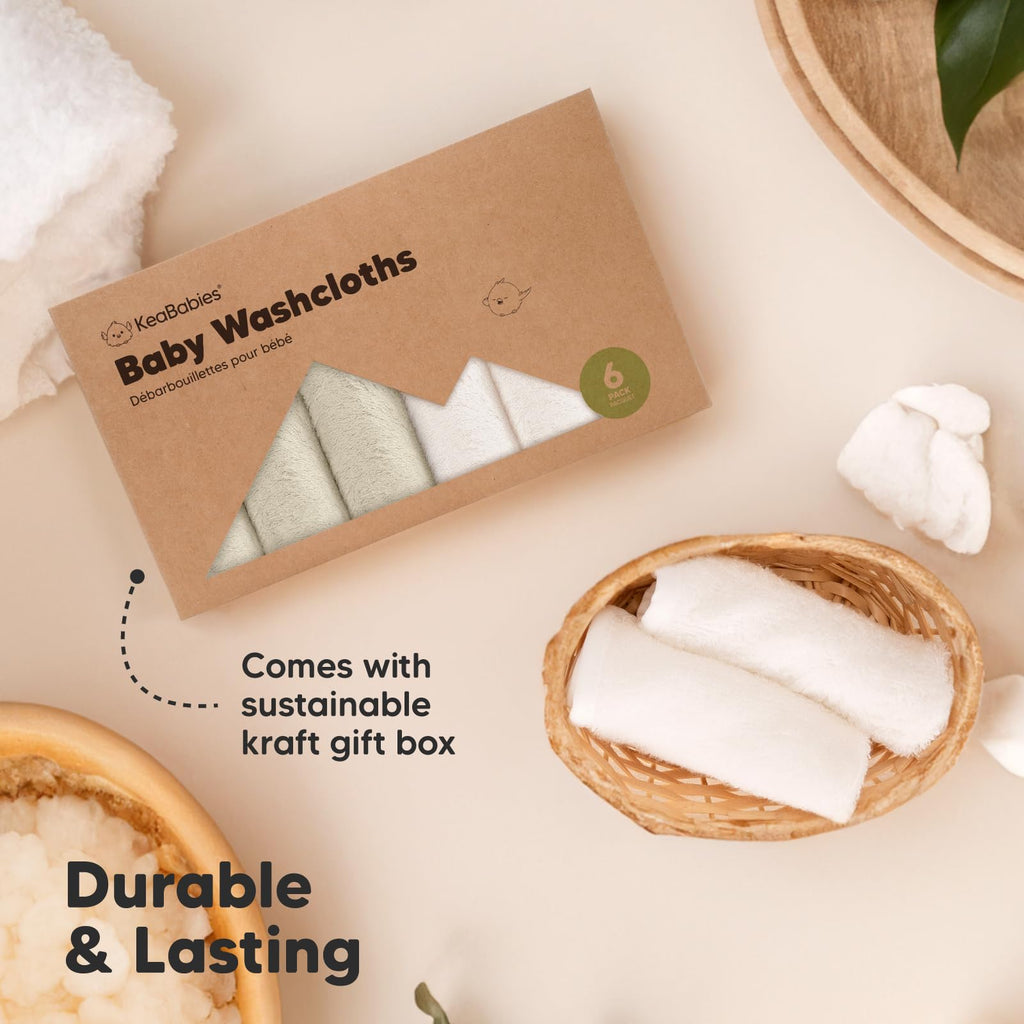 6-Pack Baby Washcloths, Soft Absorbent Washcloths for Face, Body (White/Stone)