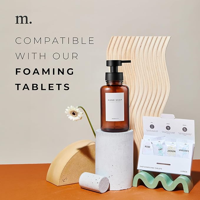 MaisoNovo Glass Foaming Soap Dispenser 14 Oz | Glass Bottles Pumps x 2 Amber