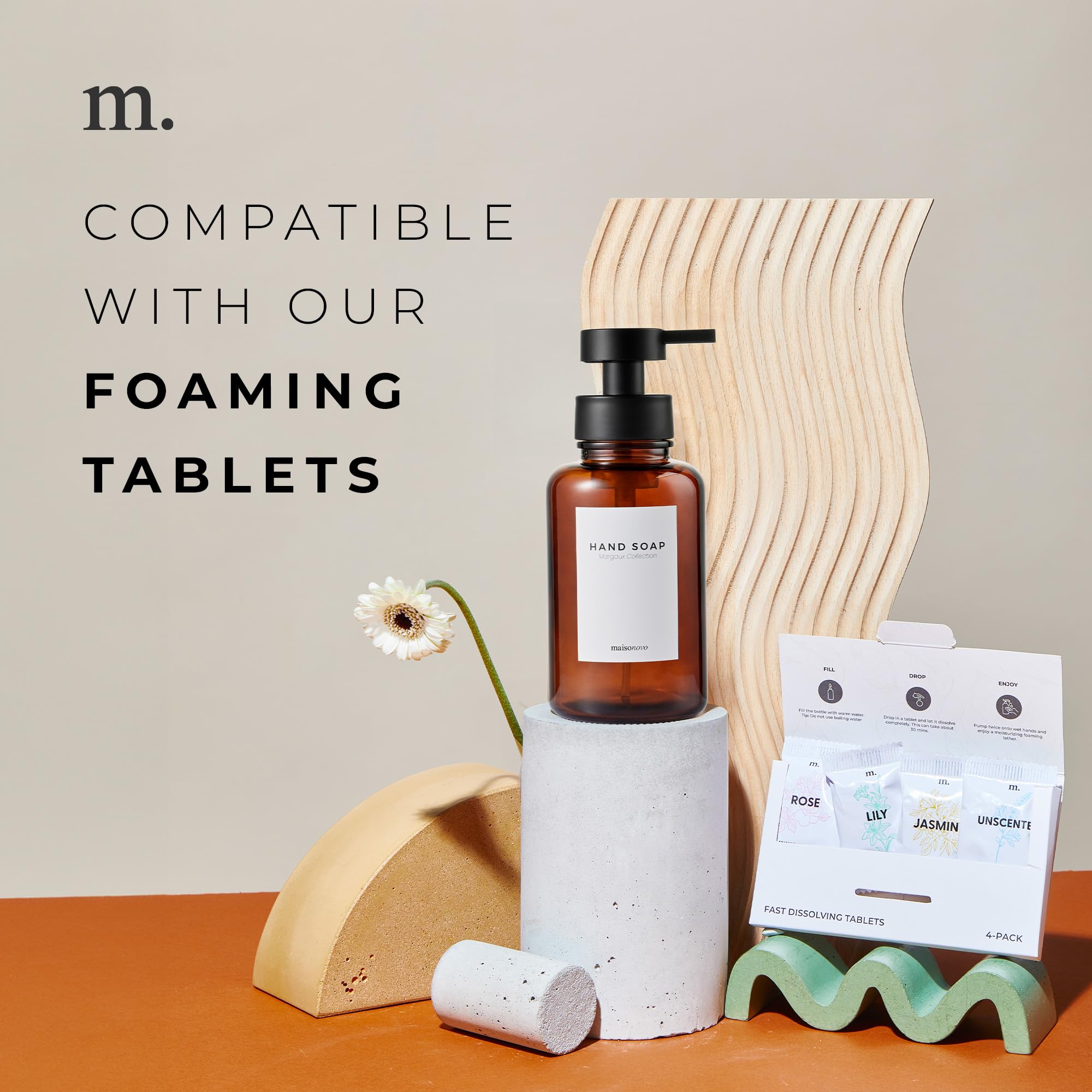 MaisoNovo Glass Foaming Soap Dispenser 14 Oz | Glass Bottles Pumps x 2 Amber