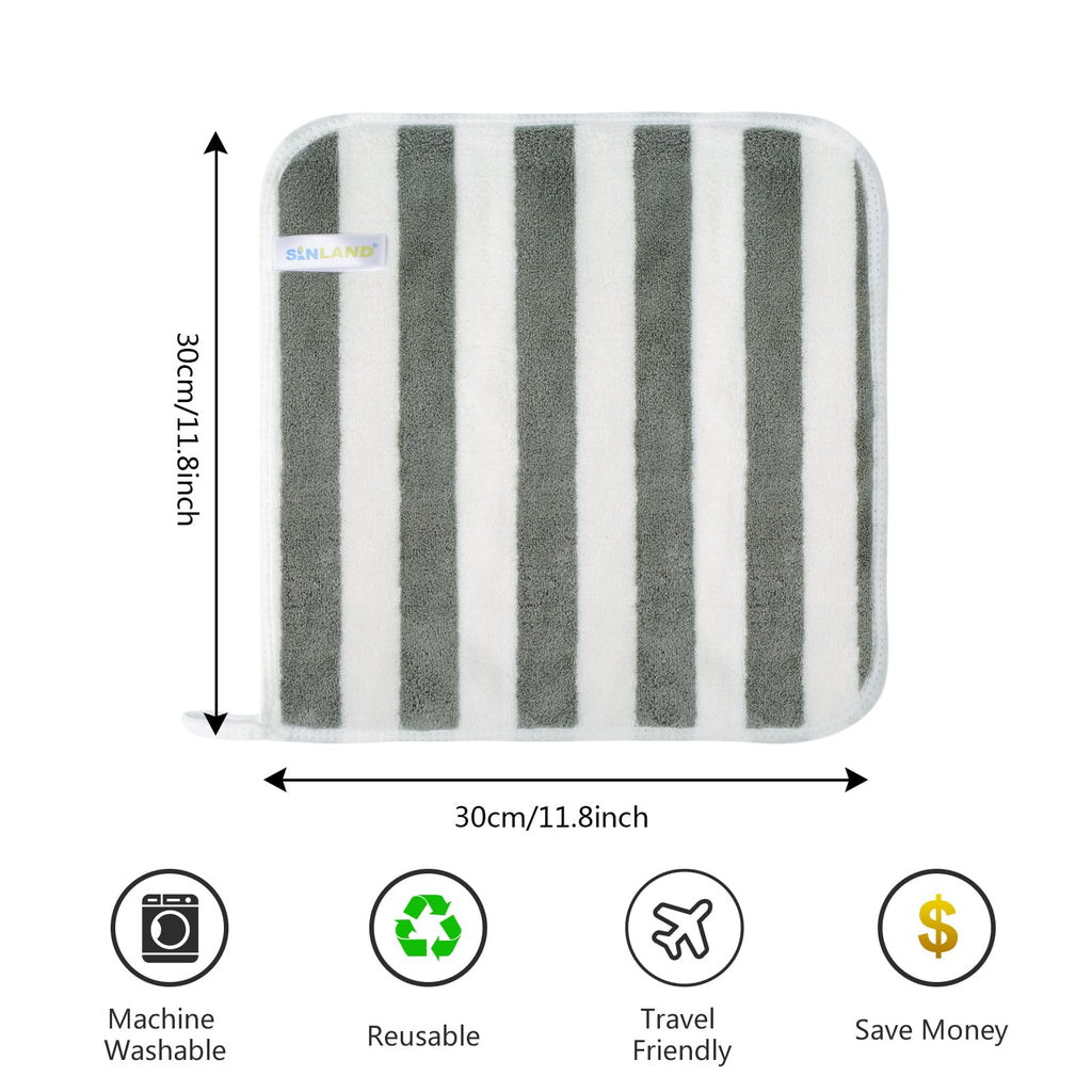 Microfiber Facial Cloths Fast Drying Washcloth 12x12inch Stripes 6 pack