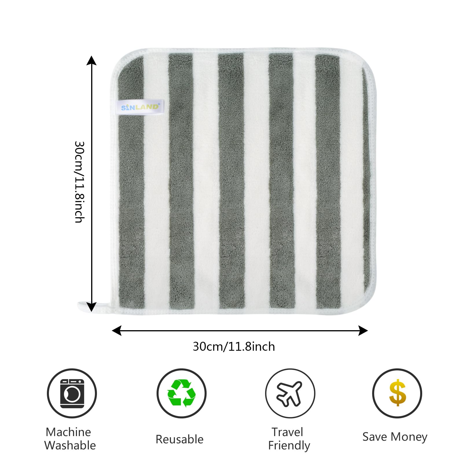 Microfiber Facial Cloths Fast Drying Washcloth 12x12inch Stripes 6 pack