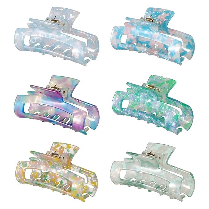 SL Sursarbelor 6 Pcs Hair Clip, Acetate Material, French Design Hair Jaw with Tortoise Celluloid Pattern, Medium Size Hair Claw Clips, for Girls and Women