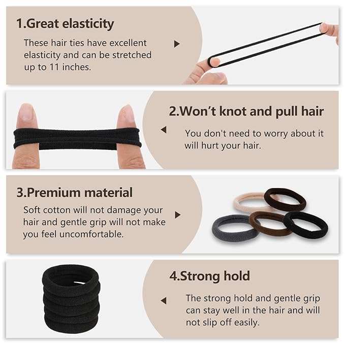 FVOLREM Hair Accessories, 190PCS No-Damage Thick Seamless Hair Elastics in Neutral Colors for Women and Girls