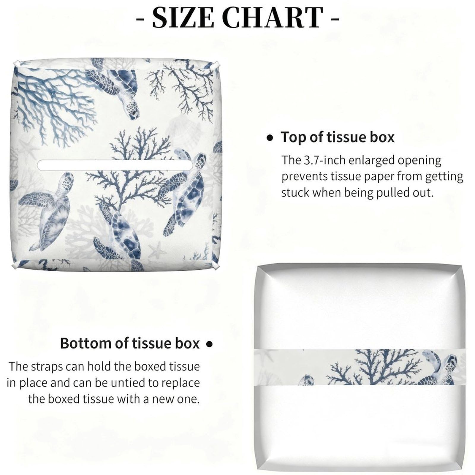 Sea Turtle Tissue Box Cover Leather Tissue Box Holder Square Facial Paper Organizer Dispenser for Bathroom Kitchen Bedroom Vanity Countertop Night Stands