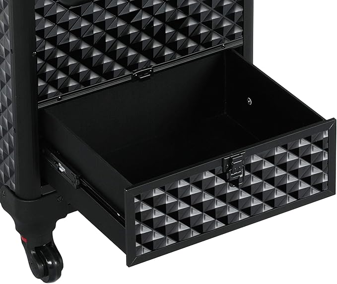 Yaheetech Rolling Makeup Train Case with a Drawer Nail Trolley Black/Red