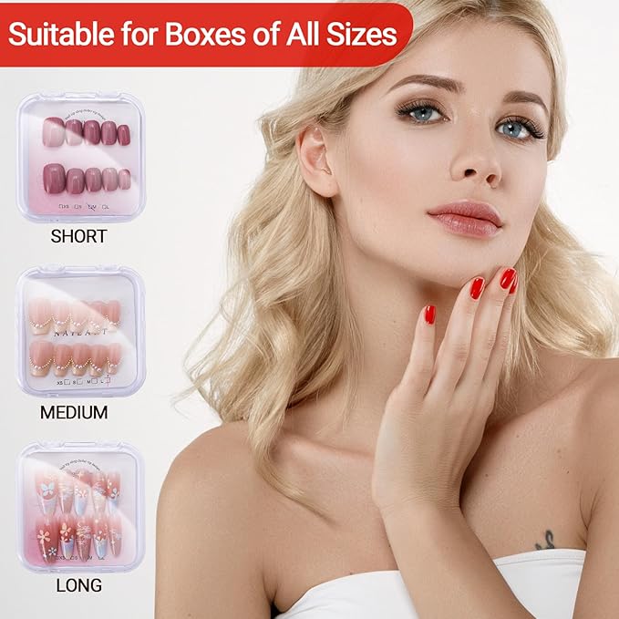 OIIKI 5pcs Clear Press on Nail Boxes, Nail Art Display Box with Adhesive Double Sided Tape, Plastic Storage Case Container Packaging Supplies for Art Business Salon