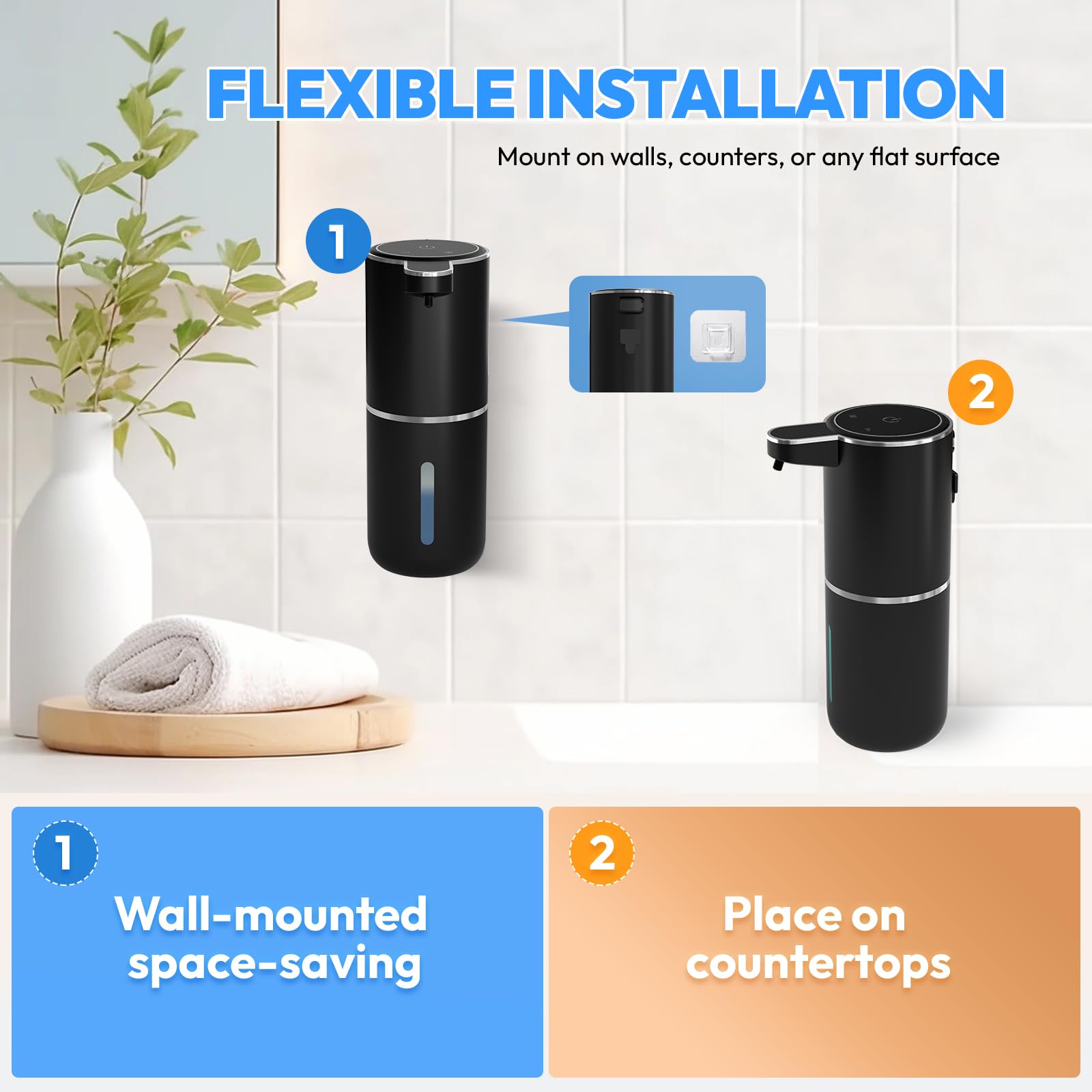 MTYGK Automatic Soap Dispenser Touchless,Liquid Hand Soap Dispenser 12.8oz USB 4levels Adjustable Dispenser Electric Wall Mounted Smart for Bathroom and Kitchen Dish Soap，Easy for Toddlers(Black)