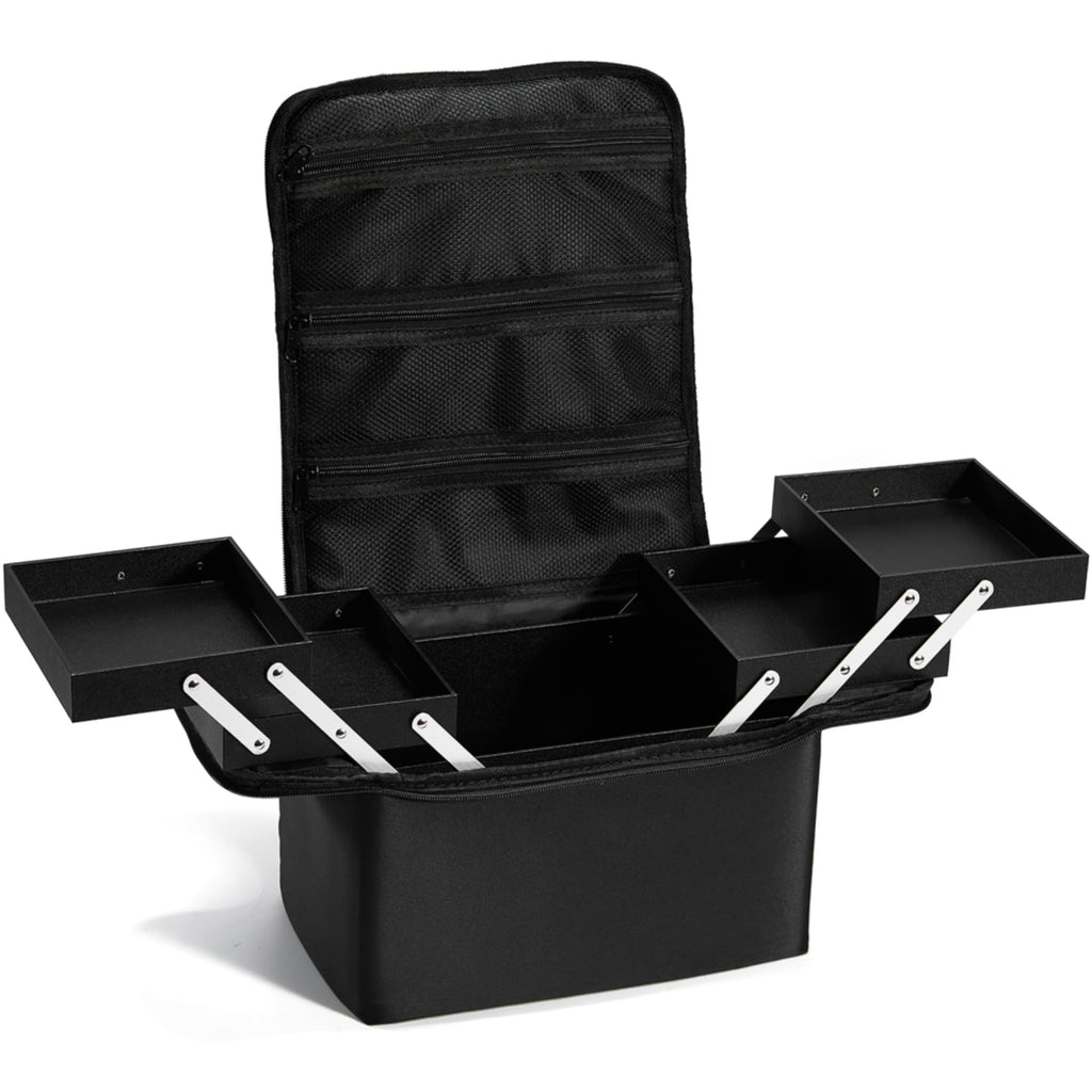 Stagiant Makeup Train Case, Nail Bag Organizer Case, Makeup Box Organizer, 4 Tier Large Travel Makeup Case with Compartments/Shoulder Strap for MUA/Manicure/Tattoo/Eye Lash Extension,Black