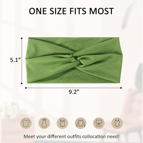 10 Pcs Wide Headbands for Women Non Slip, Stretchy Turban Hair Bands for Big Hair, Extra Thick Sports Headwrap for Workout Running Yoga, Colorful Elastic Hair Accessories for Ladies Gifts (10 Color2)