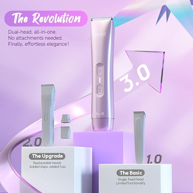 Bikini Trimmer for Women - 2-in-1 Body & Facial Hair Trimmer for Shaving, Wet & Dry Use Cordless Electric Razors for Legs, Underarms, Pubic, Ceramic Blade for Sensitive Skin - No Nicks No Bumps