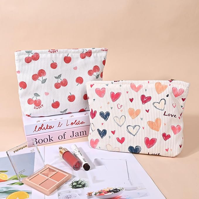 Ksriylm Cute Makeup Pouch for Women Cherry Small Make Up Bag for Purse Zipper Initial Cosmetic Bags Pouches for Purse Aesthetic Travel Toiletrybags, Red Cherries