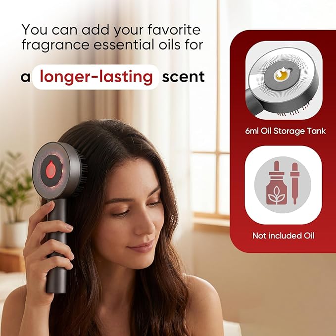 3-in-1 Scalp Massager with Oil Applicator, Portable Cordless Scalp Brush for Men & Women, Adjustable Speed, Soothing Red LED Mode, IPX7 Waterproof, Rechargeable Head Massage Comb for Shower & Dry Use