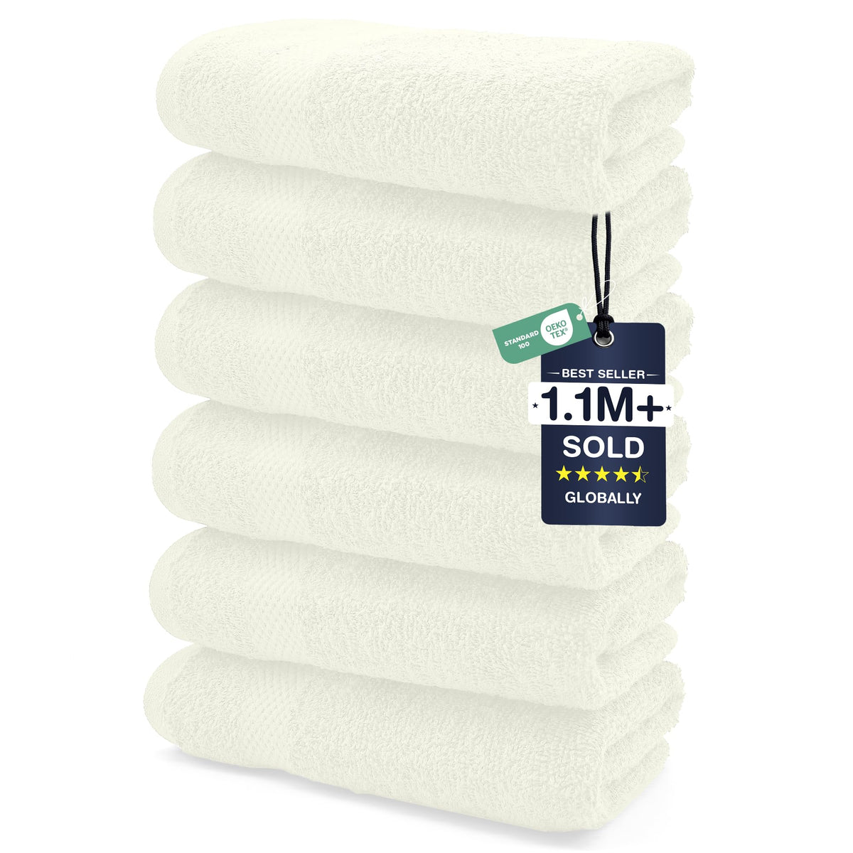 DAN RIVER 6-Pack Premium Hand Towels (16x28 Inches) - 100% Cotton, Ultra Soft, Lightweight, Highly Absorbent Towels for Bathroom, Spa, Gym, Salon, Hotel, and Travel - Opal Blue