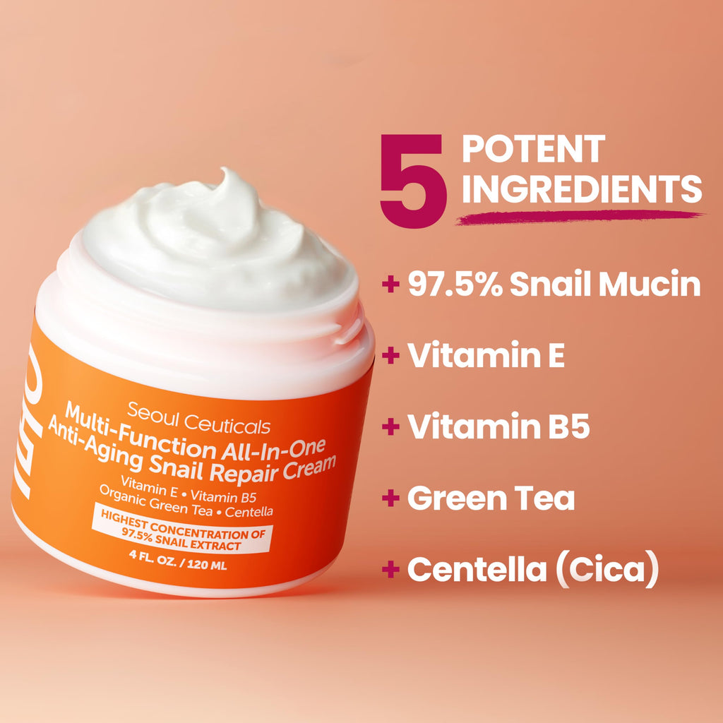 SeoulCeuticals 97% Snail Mucin Korean Face Moisturizer Skin Care Cream 4oz