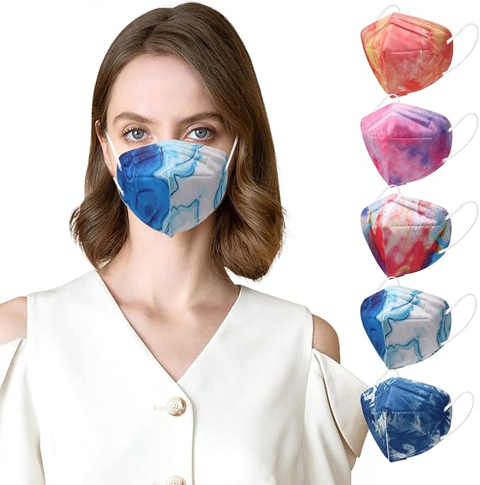 Wecolor KN95 Face Masks 50 Pack 5-Ply Breathable Safety Respirator Cup Dust Disposable KN95 Mask