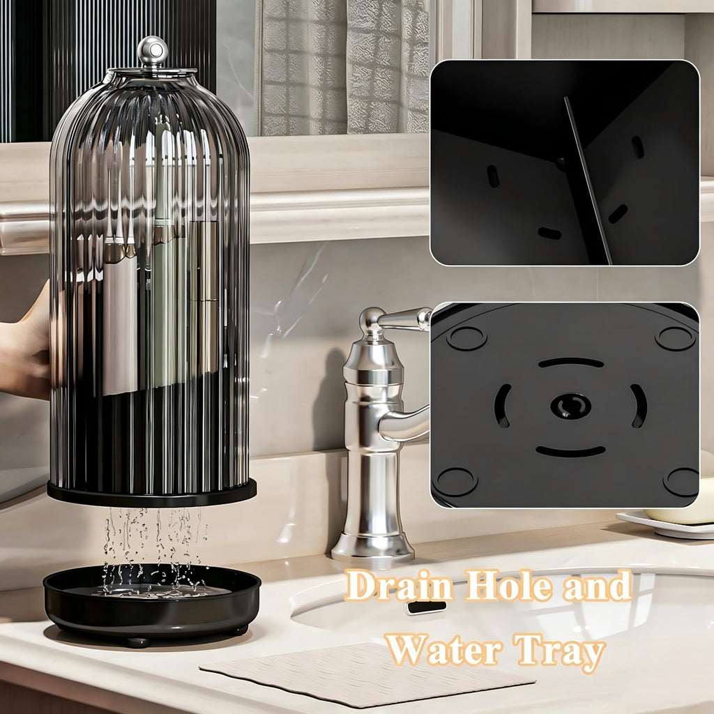 Zufudo Drainable Toothbrush Toothpaste Holders with Cover, Gray Black