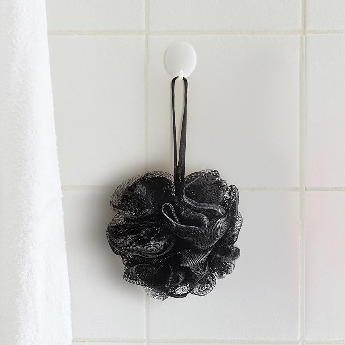 Funnymoom 12 Pcs Travel Size Loofah Individually Wrapped, Small Shower Puff Bath Sponge Pouf Ball Bulk Mesh Bath Puff Mini Loofah Sponge with Case Bulk for Shower Care (25g,Black)