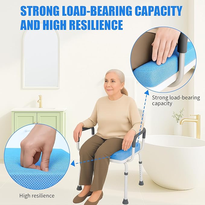 Gwremzlox Shower Seat Cushion,Thickened Shower Chair Cushion 4D Air Fiber Material,Machine Washable and Fast Drying Suitable for Shower Seats Bathtub Baths, Poolside & Rest Dressing Room Seats，Blue