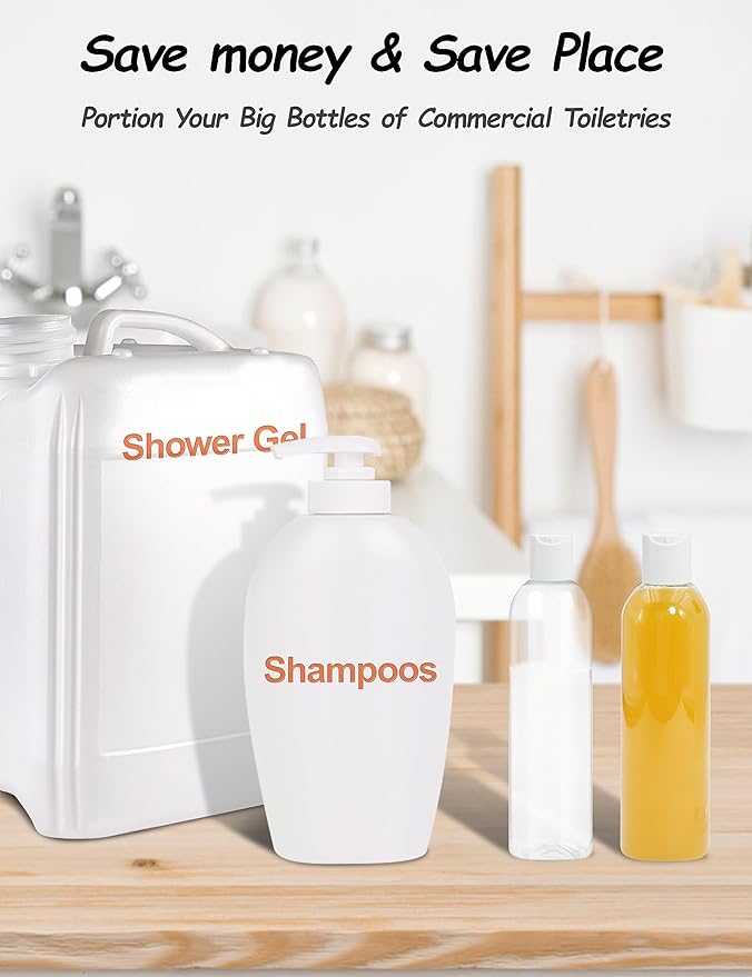 ZLEVEAYN 20 Pack 8 oz Clear Plastic Bottles with White Disc Caps Refillable Empty Squeeze Containers Cosmetic Bottles for Toiletries Conditioner Shampoo Lotions Gels