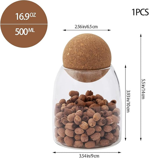1 Pack 5.5 In Glass Storage Container, Ball Cork Jar Decorative Organizer, Cute Canister for Tip Change Sugar/Cotton Swab Holder