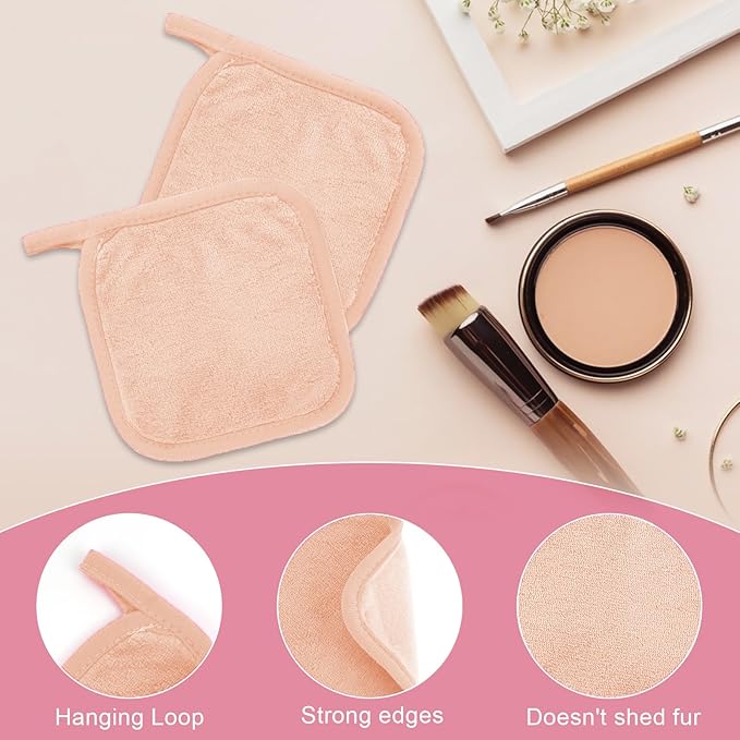 Puomue Makeup Remover Cloth 12 Pack, Ultra Soft and Reusable Microfiber Makeup Remover Towels for All Skin Types, Perfect Face Towels for Women, 6 Inch X 6 Inch, Pink