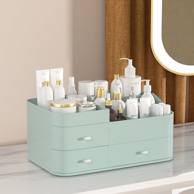 MIUOPUR Makeup Organizer with Drawers, Bathroom Counter Organizer, Plastic Cosmetic Display Case, Large Skincare Storage for Vanity Countertop, Ideal for Bedroom Dresser top and Desktop