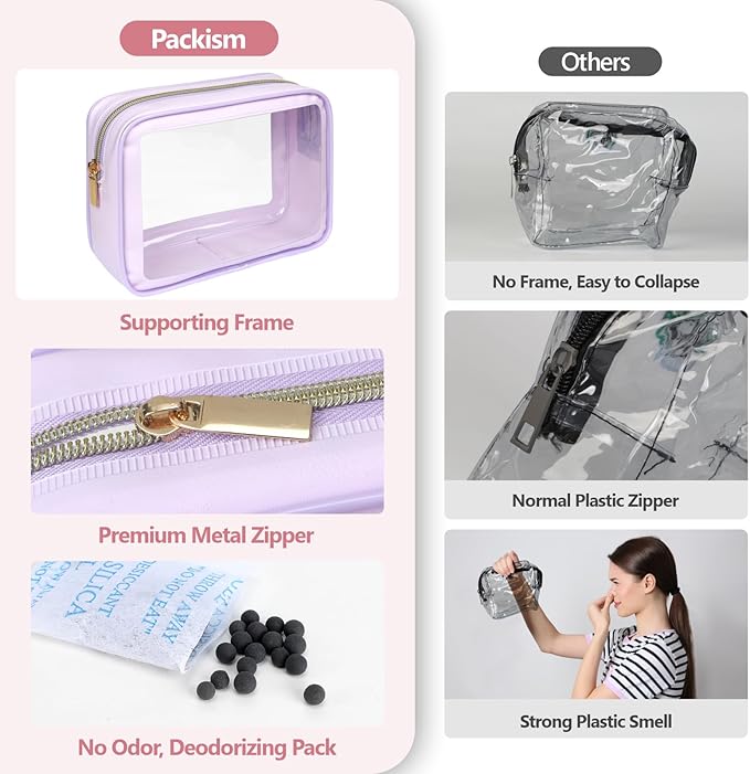 PACKISM Clear Makeup Bag - 1 Medium for Carry-on 1 Large Checked Luggage