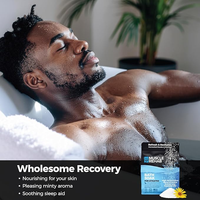 Muscle Rehab Epsom Salt Bath Soak 5 Travel Packets with Arnica and Magnesium for Muscle Pain Relief : Portable Foot Soak for Athletes and Active Recovery