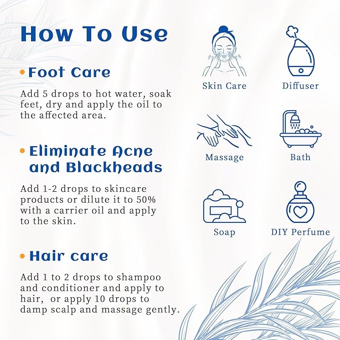 HIQILI Tea Tree Oil for Skin, Hair, Nail, Diffuser, Soap Making