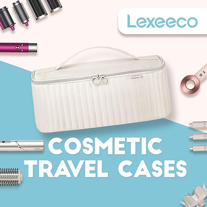 Lexeeco Travel Carrying Case for Hair Dryer Shark Flexstyle Dyson Airwrap Brush Hair Accessories Tools Storage Bag for Revlon Hairdryer Styler Organizer (Beige)