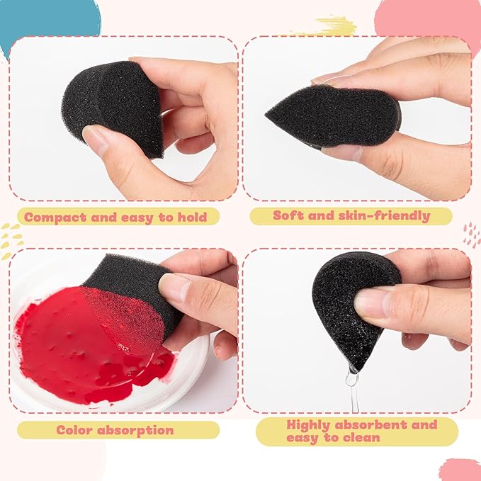 50 Pcs Face Paint Sponges for Kids and Adults Face Painting, Droplet Shaped Facial Makeup Use Paint Sponges, Black Facial Painting Kit Professional for Valentine's Day Gifts, Halloween Make Up Supply