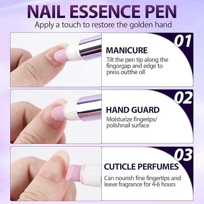 3-in-1 Cuticle Oil Pen, Cuticle Pusher, Nail Oil Pen with Ceramic Tip, Dry & Damaged Nails, Nail Cuticle Remover, Moisturize & Repair, 3PCS