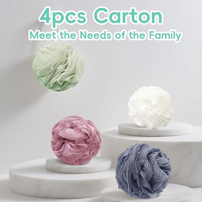 LCZLBath Loofah 4 Pack 75g Extra Large Loofa Set Soft Bath Sponge Thick Body Wash Puffs for Shower (Pink-White-Blue-Green)