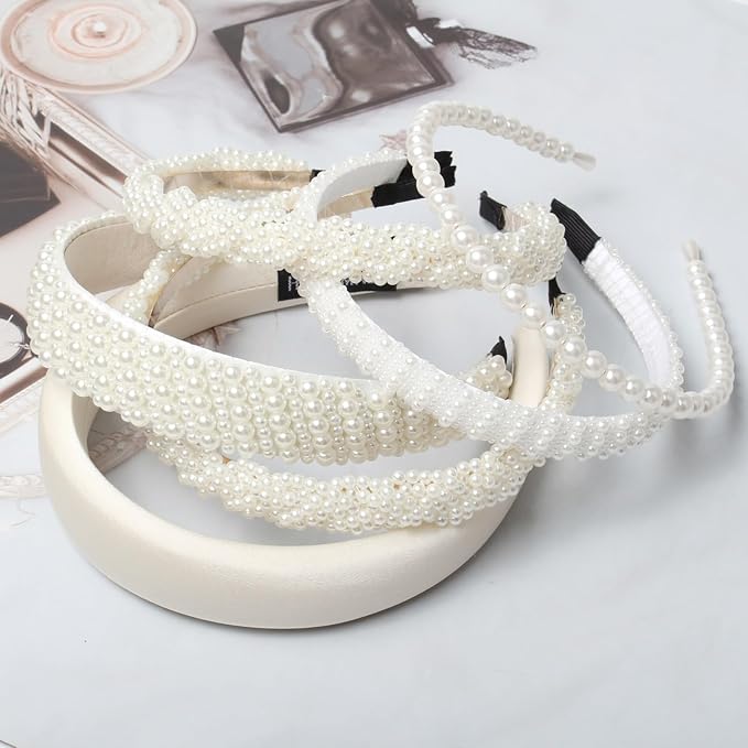 Cuizhiyu 5PK White Pearl Headbands for Women Girls Cute Pearl dainty Headbands Bling Faux Pearls Hairbands Wedding Hair Accessories hair hoop headband