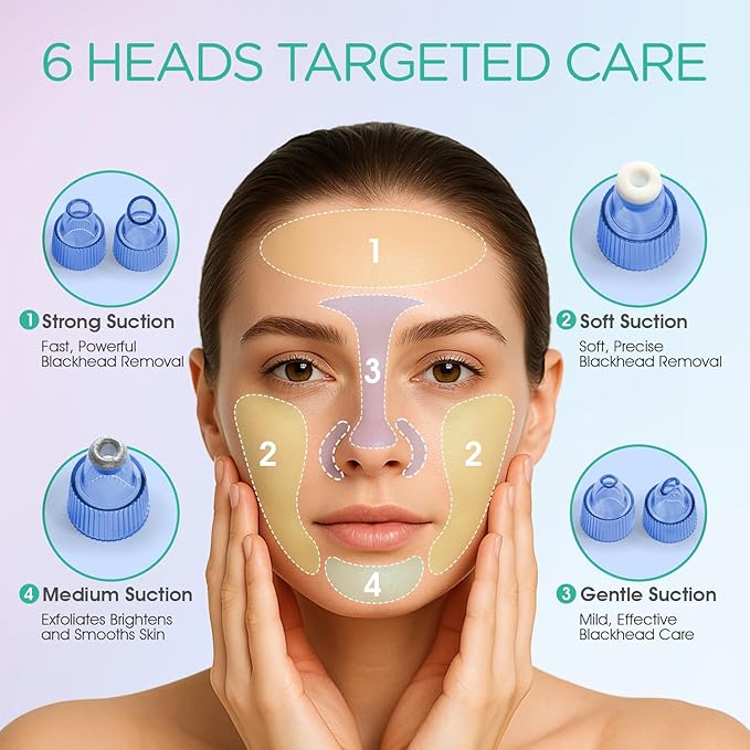VOYOR Blackhead Remover Pore Vacuum - Electric Face Vacuum Pore Cleaner Acne White Heads Removal with 6 Suction Heads (BR410)