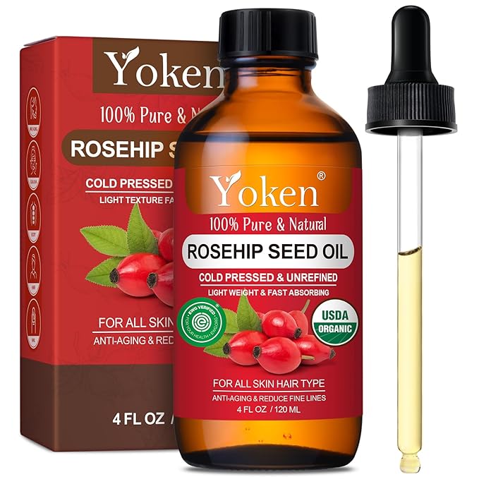 Yoken Cold Pressed Organic Rosehip Seed Oil for Face, Hair & Body, 4 fl oz