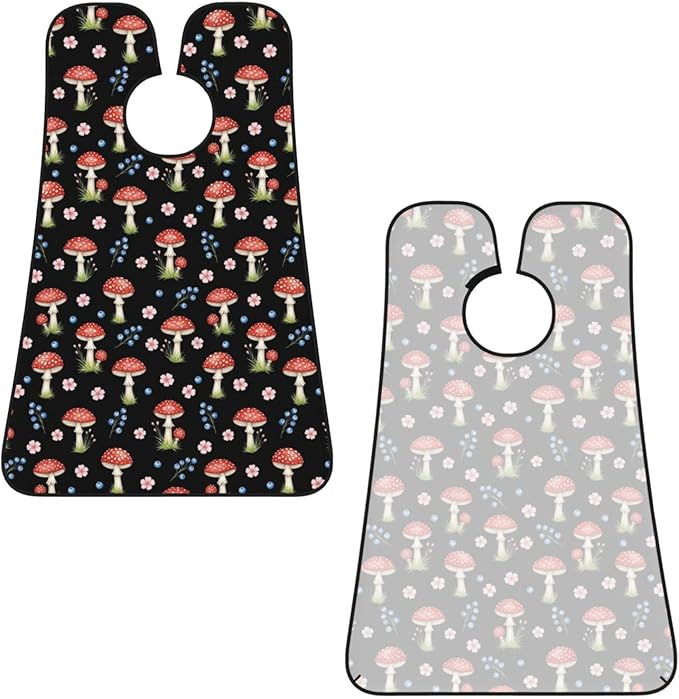Beard Apron Hair Catcher, Black Red Mushrooms Floral Shave Bib, Waterproof Non-Stick Shaving Bib, Trimming Grooming Tool for Dad Men Anniversary