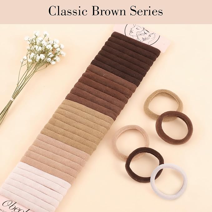 obeoby 100PCS Brown Hair Ties for Thick Hair, Seamless Nylon Elastic Ponytail Holders Stretchy Hair Bands for Women Girls