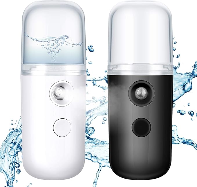Honoson 2 Pack Nano Facial Mister Spray Bottle Handheld Humidifier Portable Face Mister for Eyelash Extensions USB Rechargeable 1 oz Mini Skin Care Machine for Daily Makeup(Black and White)