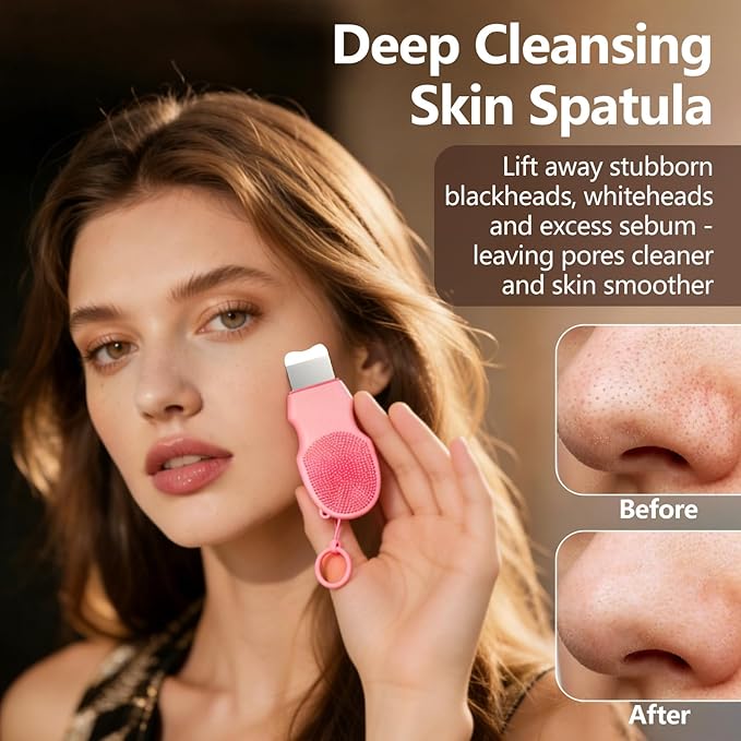 2-Pack Blackhead Remover Double Headed Scraper, Silicone Face Scrubber for Deep Cleansing, Portable Mini Skin Care Tool for Men & Women (Pink + Green)