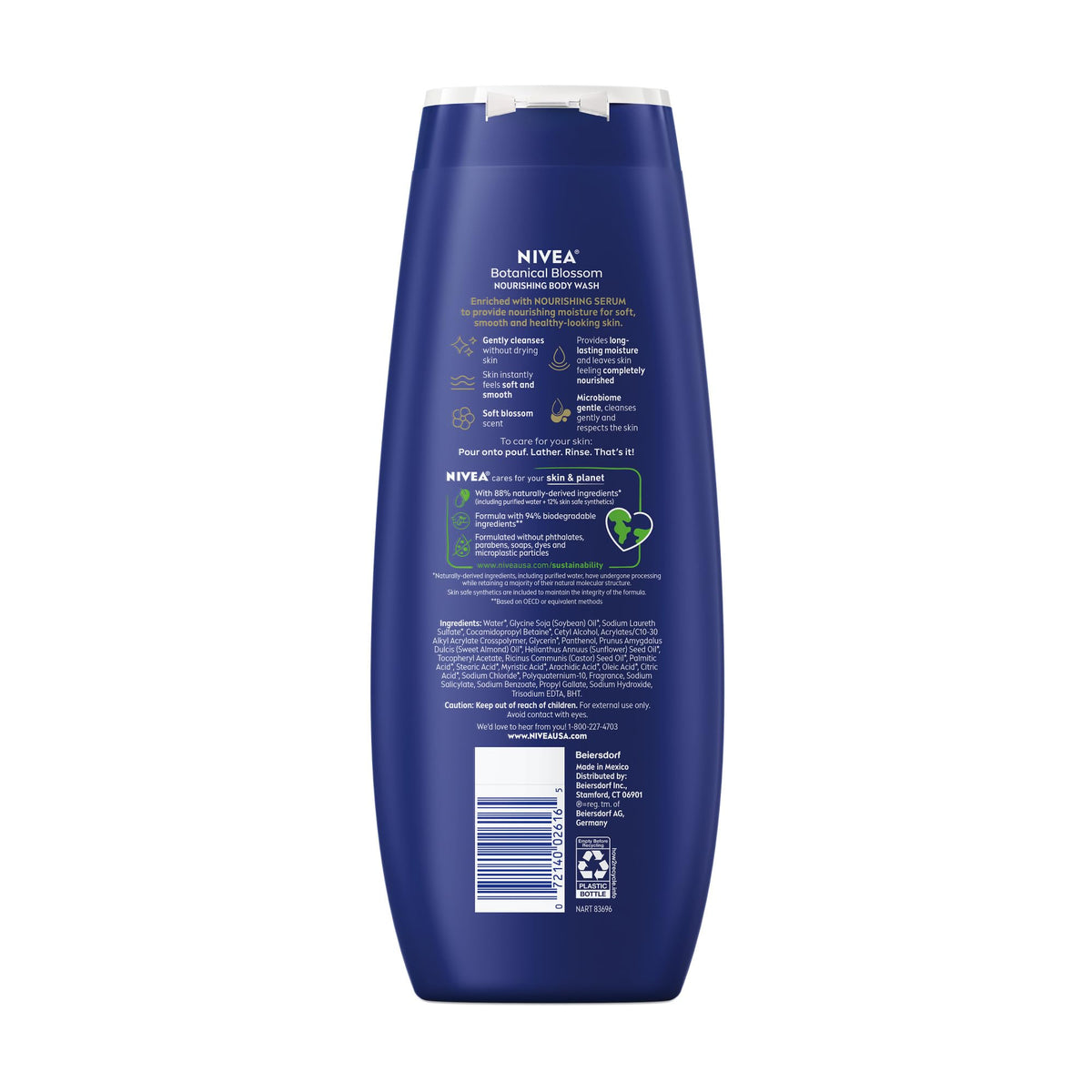 NIVEA Nourishing Botanical Blossom Body Wash, Nourishing Serum, 20 FL OZ